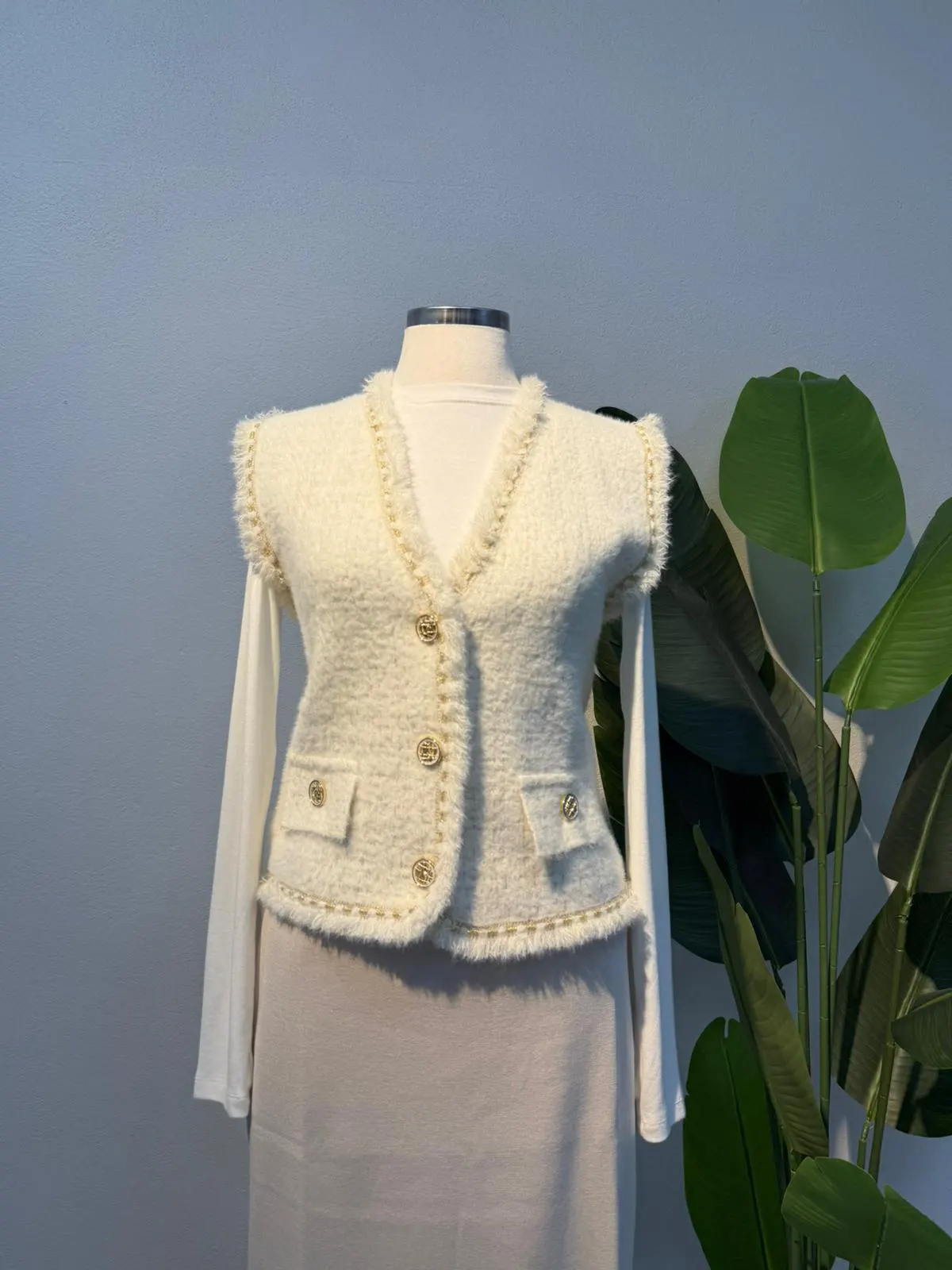 Angora Kısa Yelek Krem - Entare Butik