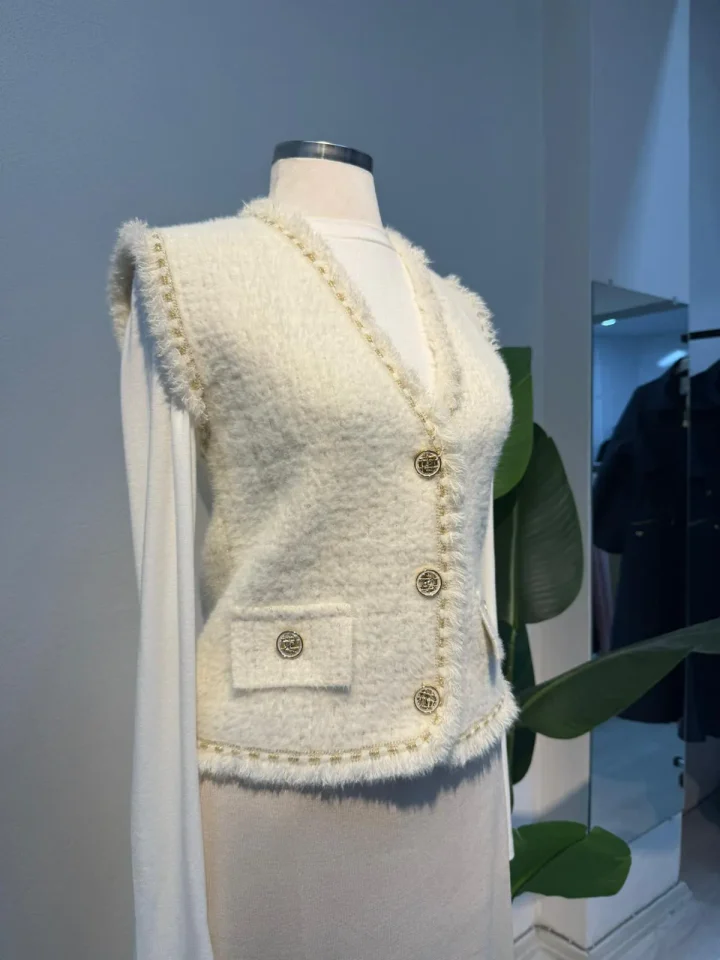 Angora Kısa Yelek Krem - Entare Butik Angora Kısa Yelek Krem - Entare Butik