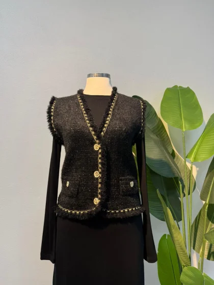 Angora Kısa Yelek Siyah - Entare Butik
