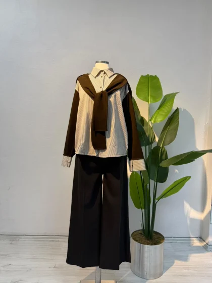 Bağlama Detay Gömlek Kahverengi - Entare Butik