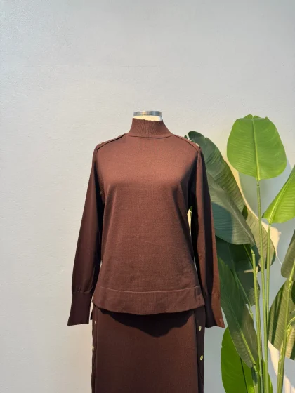 Merserize Zımba Detaylı Etekli Takım Acı Kahve - Entare Butik