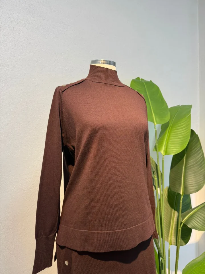 Merserize Zımba Detaylı Etekli Takım Acı Kahve - Entare Butik