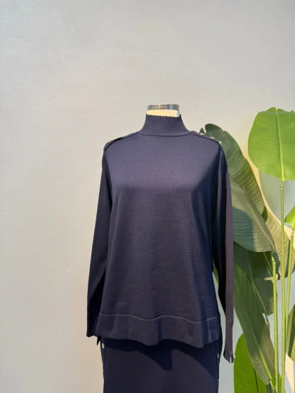 Merserize Zımba Detaylı Etekli Takım Lacivert - Entare Butik