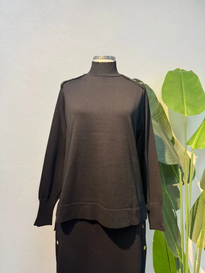 Merserize Zımba Detaylı Etekli Takım Siyah - Entare Butik