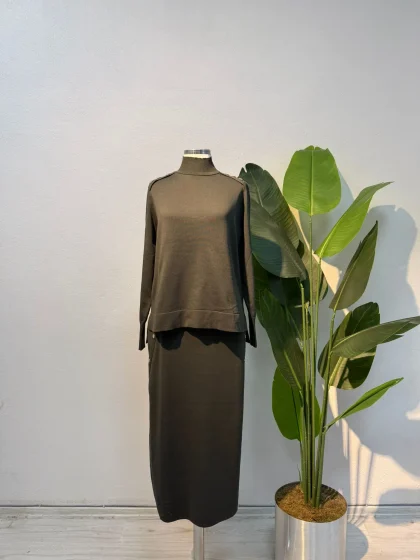 Merserize Zımba Detaylı Etekli Takım Yeşil - Entare Butik