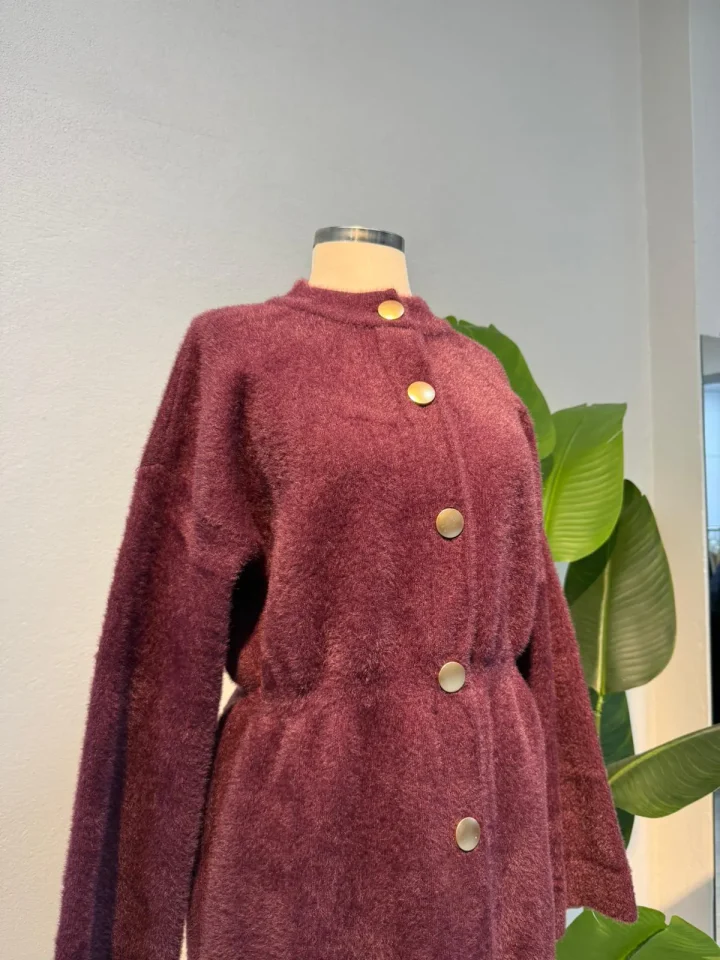 Angora Bisiklet Yaka Bek Büzgülü Hırka Mürdüm - Entare Butik