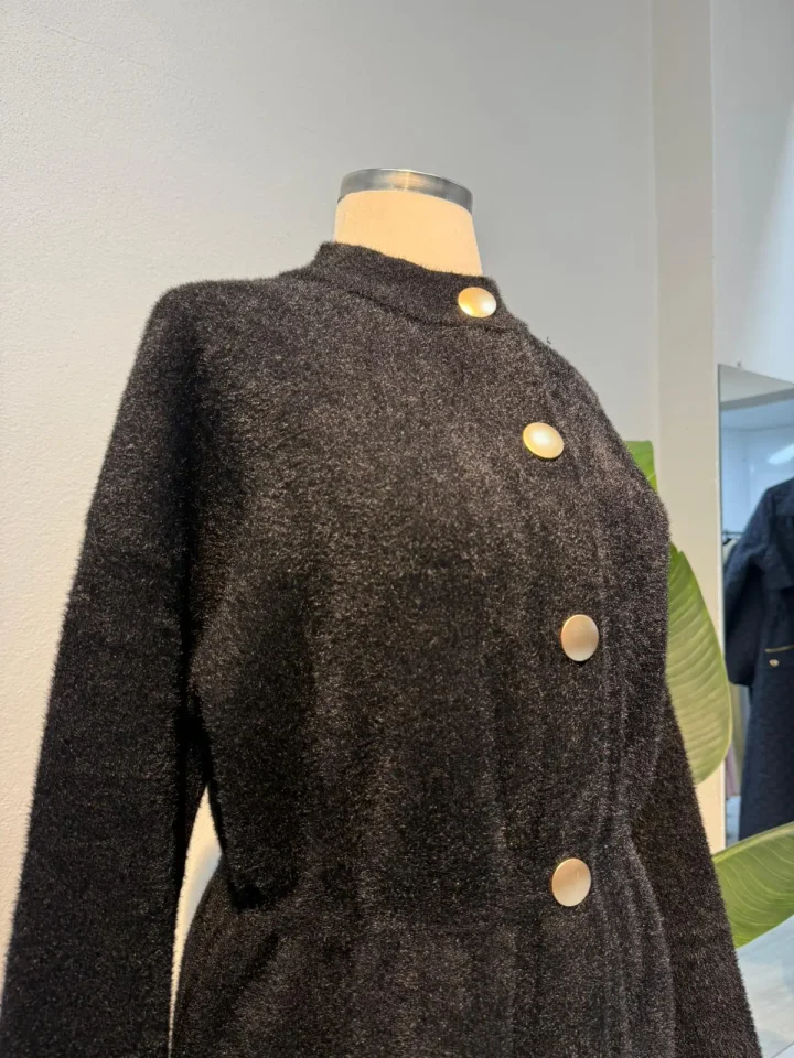 Angora Bisiklet Yaka Bek Büzgülü Hırka Siyah - Entare Butik