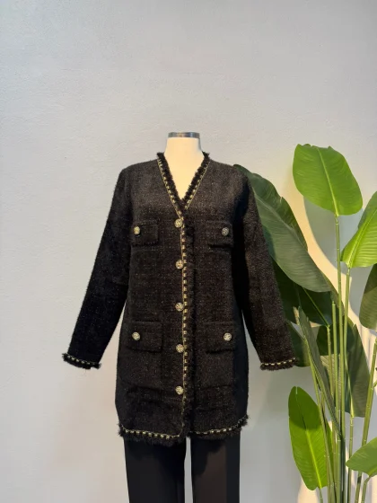 Angora Sim Detay Hırka Siyah - Entare Butik