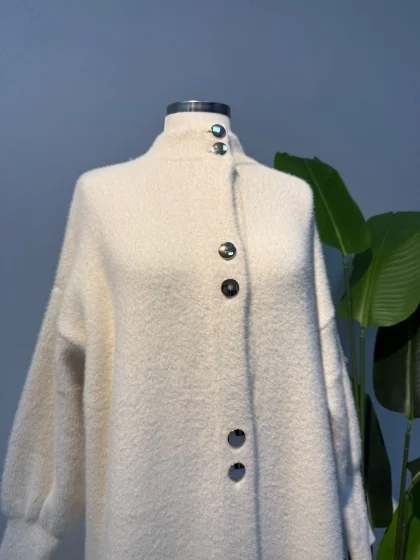 Angora Tam Boy Hırka Krem - Entare Butik