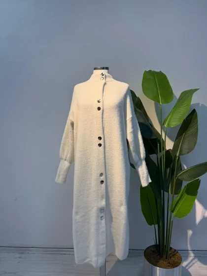 Angora Tam Boy Hırka Krem - Entare Butik