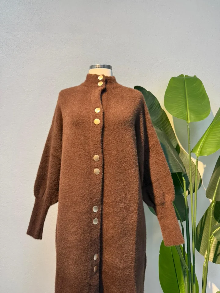 Angora Tam Boy Hırka Kahve - Entare Butik