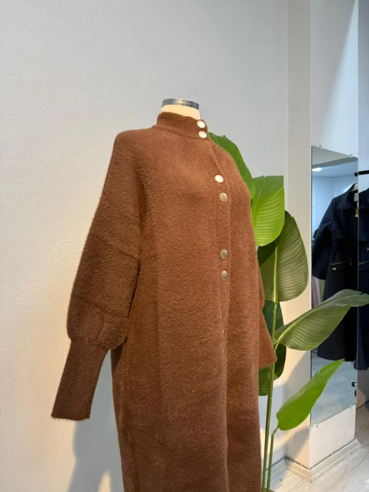 Angora Tam Boy Hırka Kahve - Entare Butik