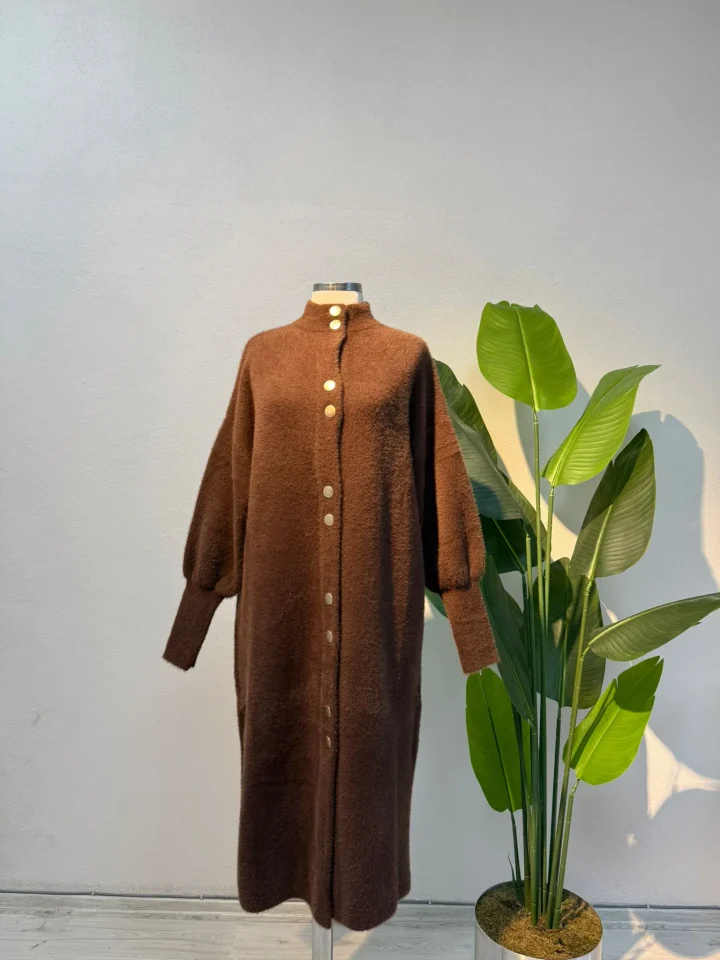 Angora Tam Boy Hırka Kahve - Entare Butik