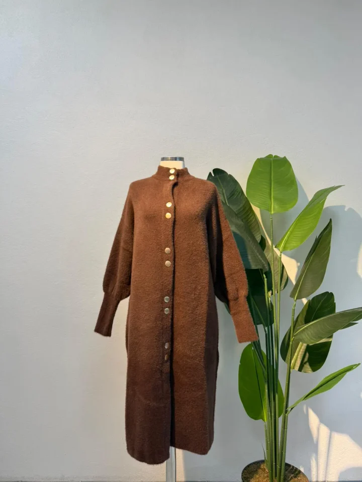 Angora Tam Boy Hırka Kahve - Entare Butik