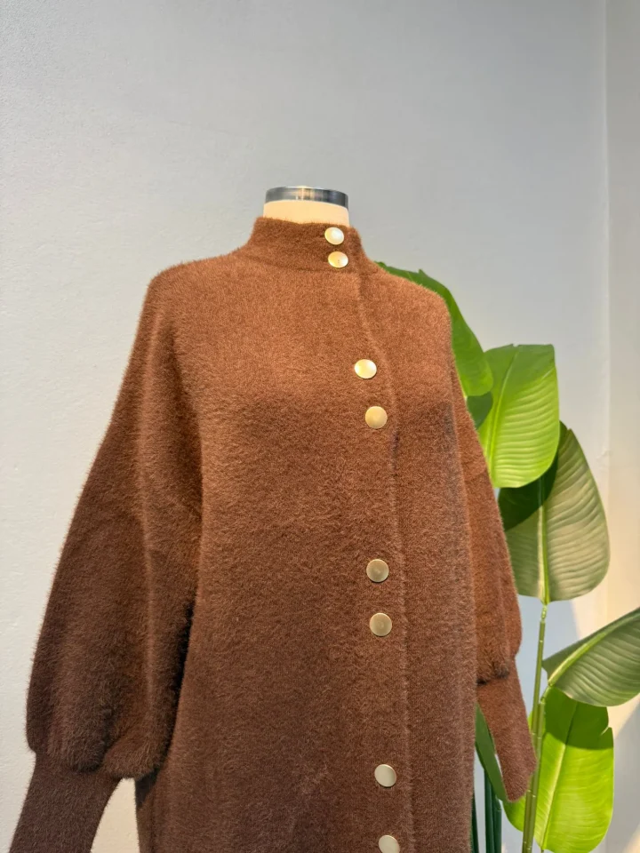 Angora Tam Boy Hırka Kahve - Entare Butik