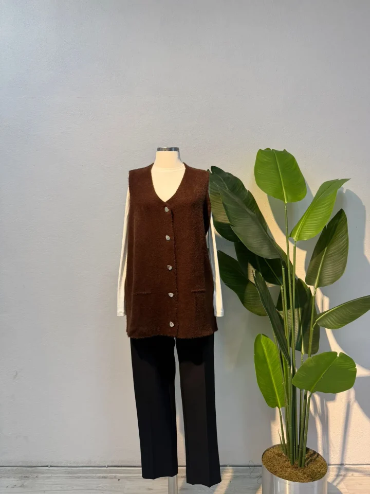 Angora Yelek Kahve - Entare Butik