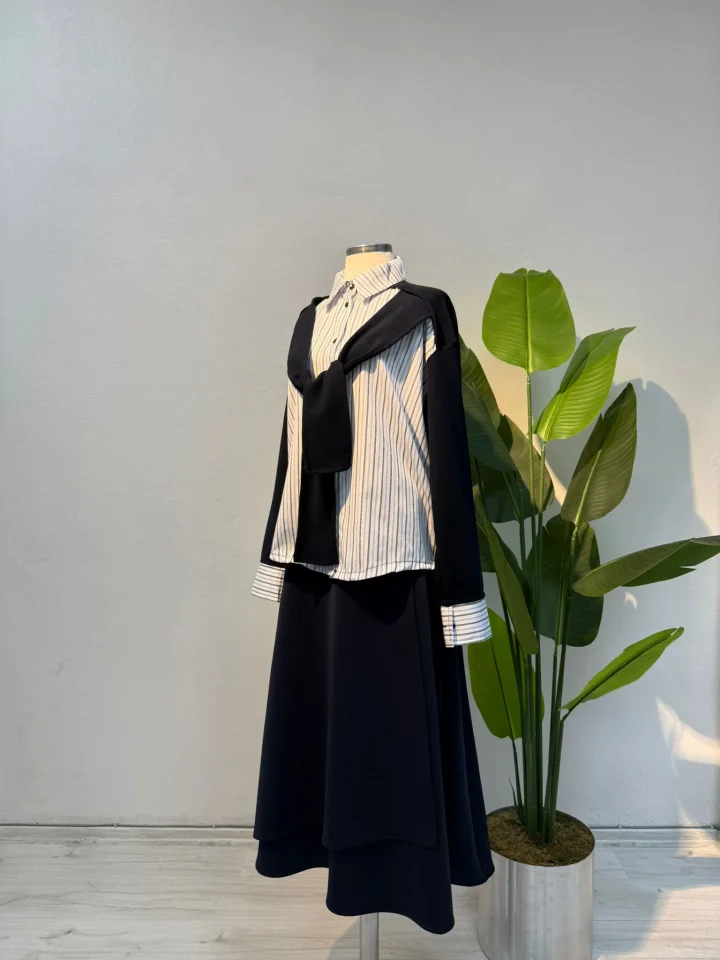 Bağlama Detay Gömlek Mavi Çizgili - Entare Butik