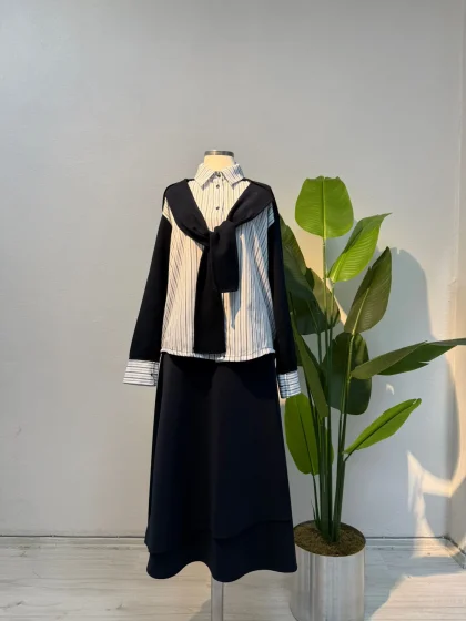 Bağlama Detay Gömlek Mavi Çizgili - Entare Butik