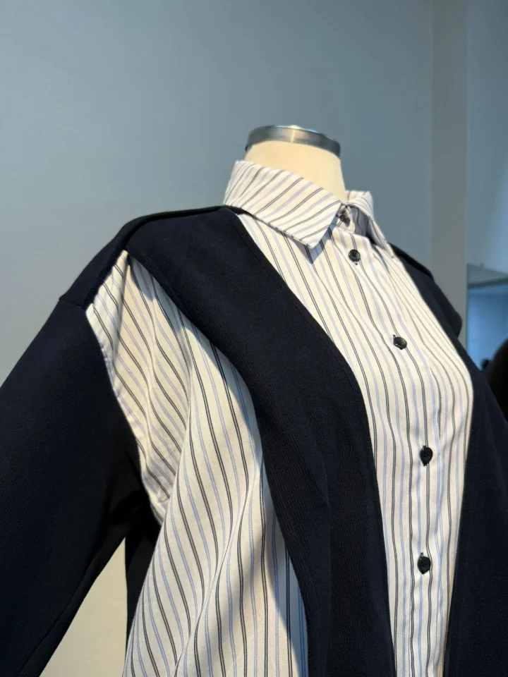 Bağlama Detay Gömlek Mavi Çizgili - Entare Butik