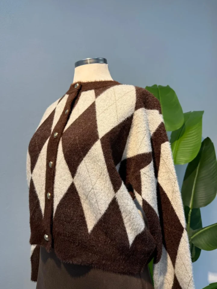 Baklava Desen Angora Hırka Kahve - Entare Butik