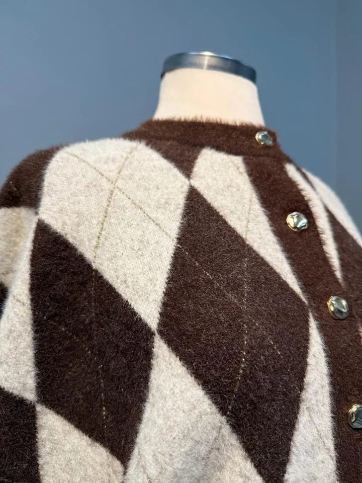 Baklava Desen Angora Hırka Kahve - Entare Butik