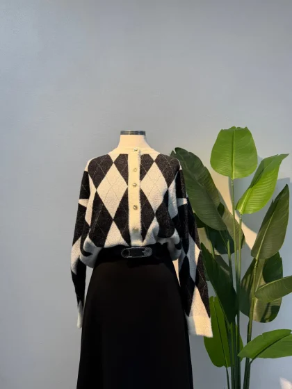 Baklava Desen Angora Hırka Siyah - Entare Butik