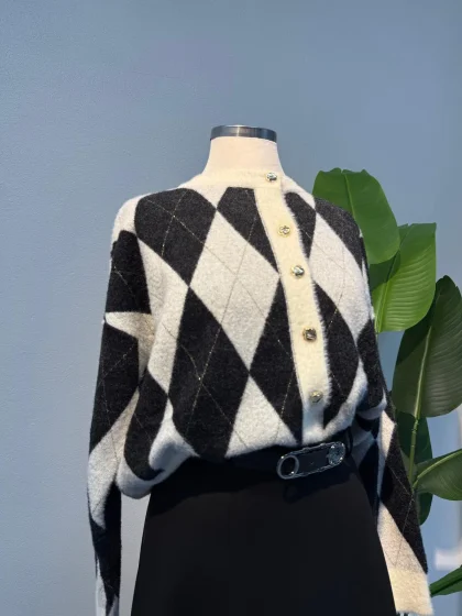 Baklava Desen Angora Hırka Siyah - Entare Butik