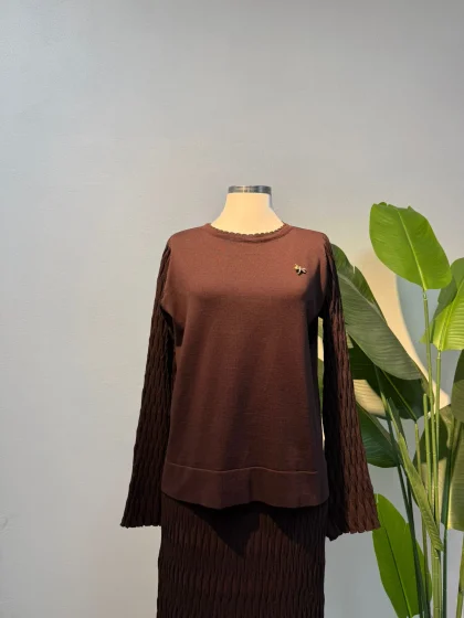 Broş Detay Merserize Etekli Takım Acı Kahve - Entare Butik