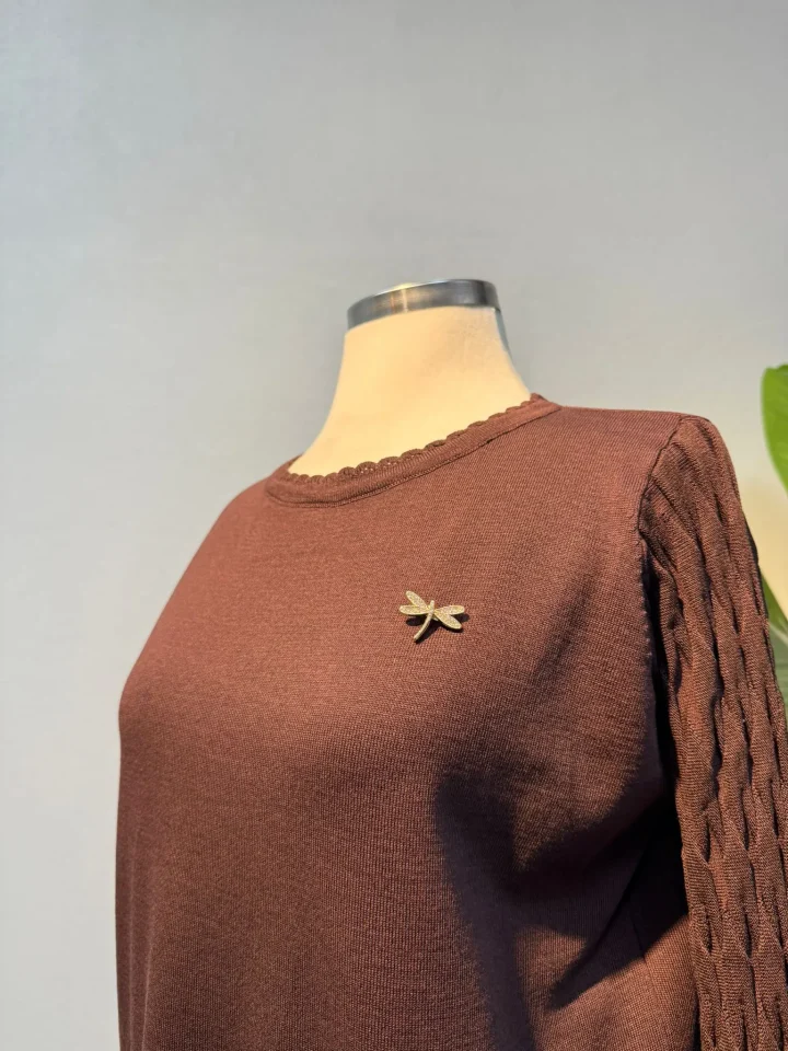 Broş Detay Merserize Etekli Takım Acı Kahve - Entare Butik