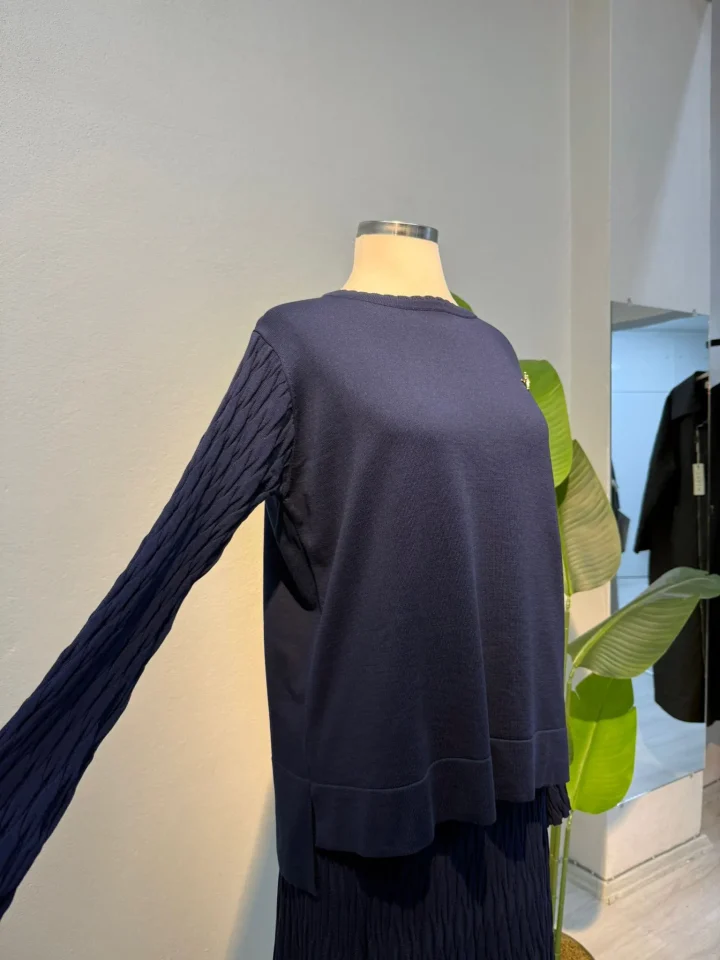 Broş Detay Merserize Etekli Takım Lacivert - Entare Butik