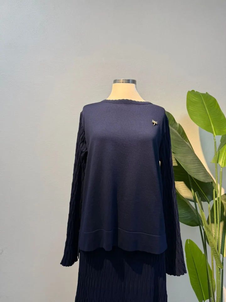 Broş Detay Merserize Etekli Takım Lacivert - Entare Butik