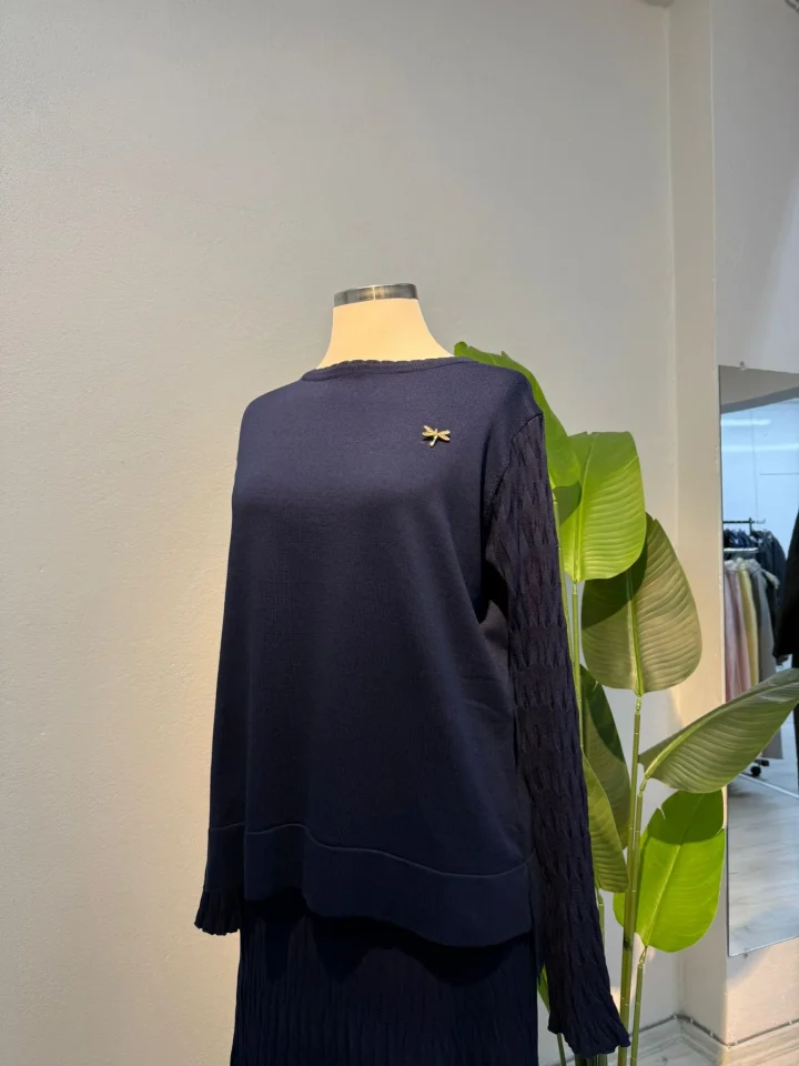 Broş Detay Merserize Etekli Takım Lacivert - Entare Butik