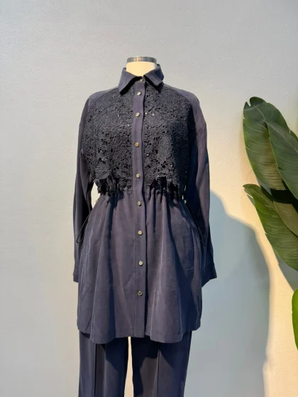 Dantel Detaylı Takım Lacivert - Entare Butik