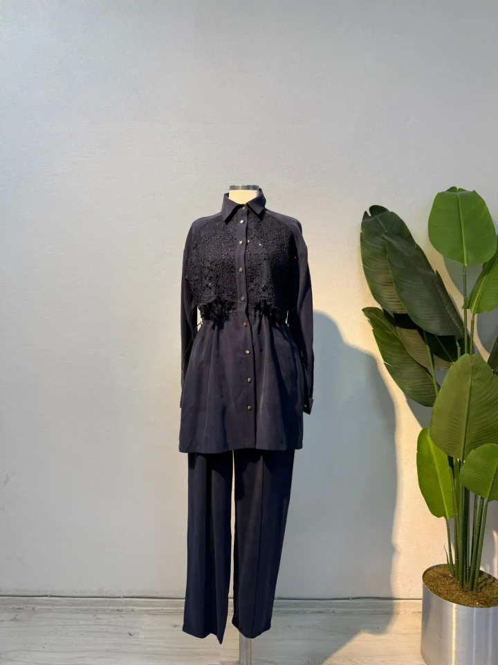 Dantel Detaylı Takım Lacivert - Entare Butik