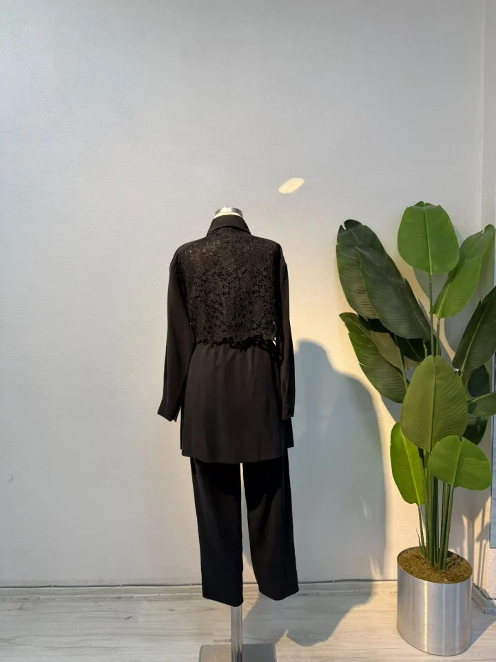 Dantel Detaylı Takım Siyah- Entare Butik