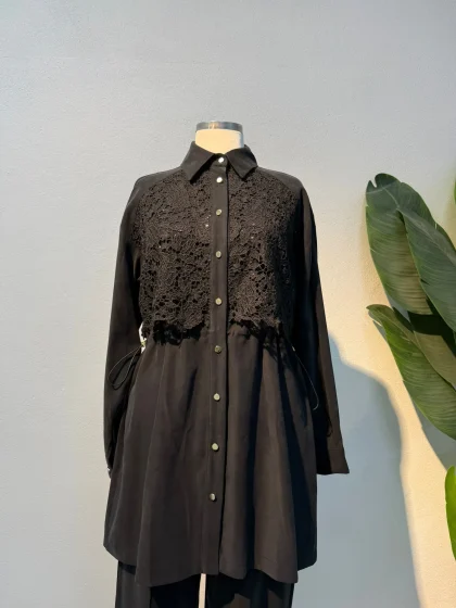 Dantel Detaylı Takım Siyah- Entare Butik