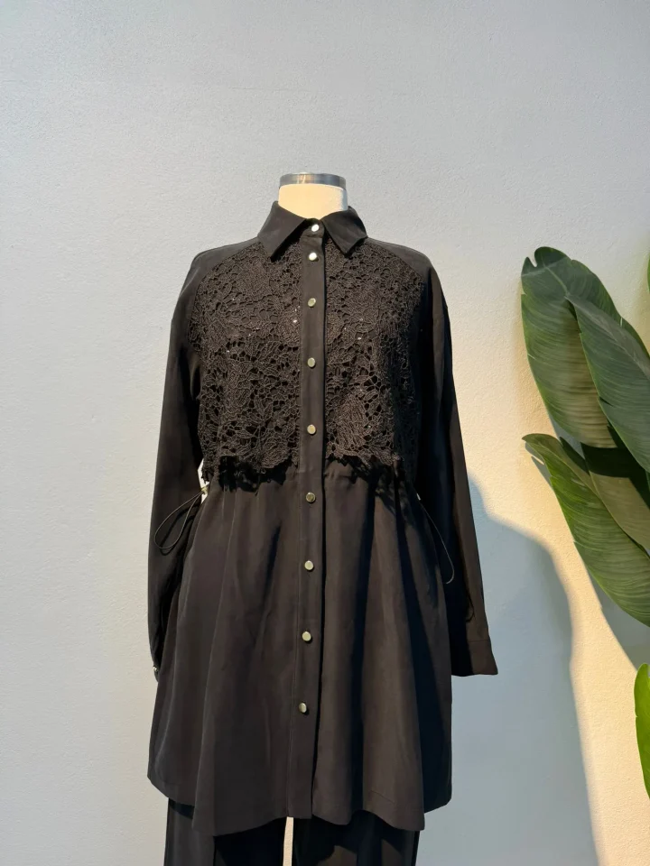 Dantel Detaylı Takım Siyah- Entare Butik