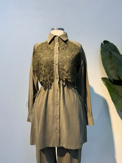 Dantel Detaylı Takım Yeşil - Entare Butik