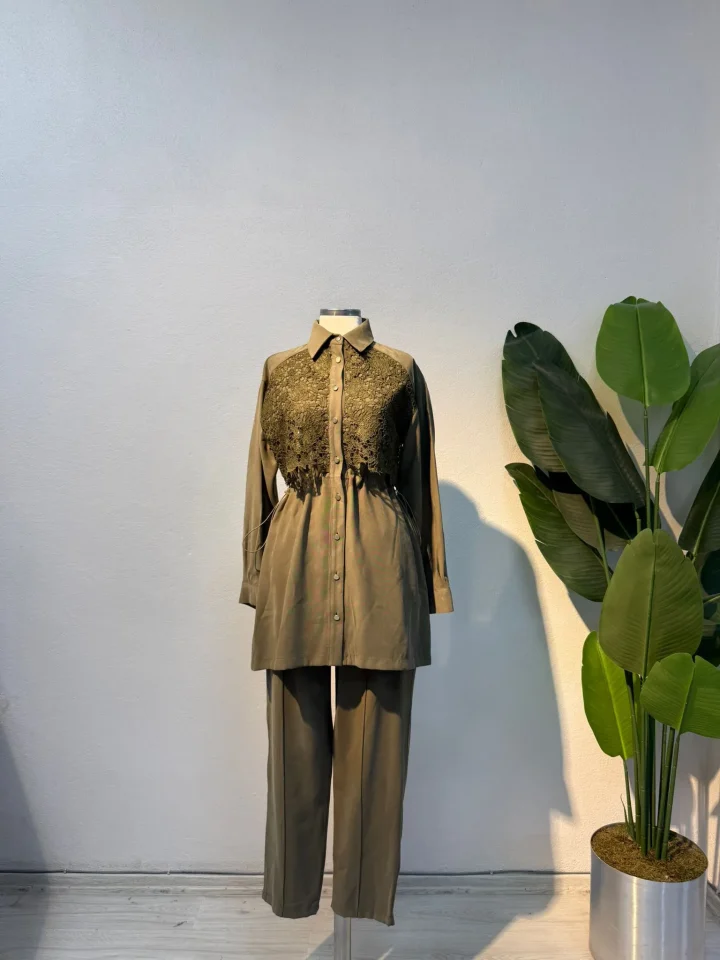 Dantel Detaylı Takım Yeşil - Entare Butik