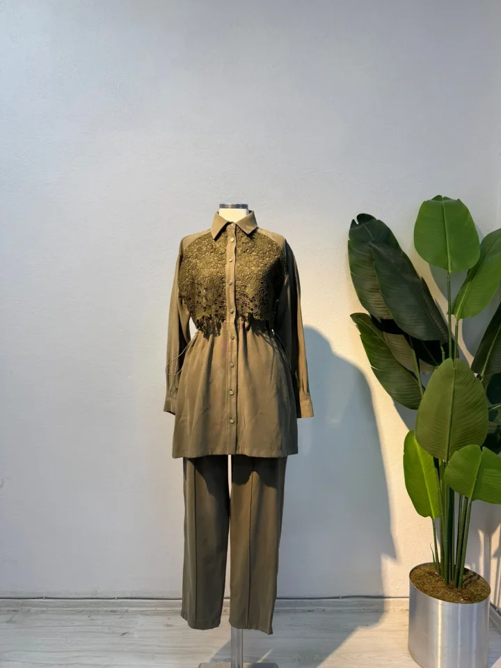 Dantel Detaylı Takım Yeşil - Entare Butik