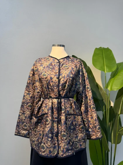 Etnik Desen İnce Kapitone Ceket Bordo - Entare Butik