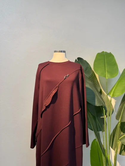 Fırfır Detay Elbise Bordo - Entare Butik