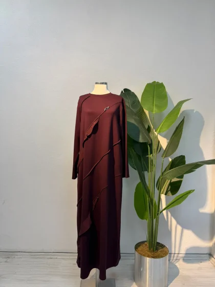 Fırfır Detay Elbise Bordo - Entare Butik