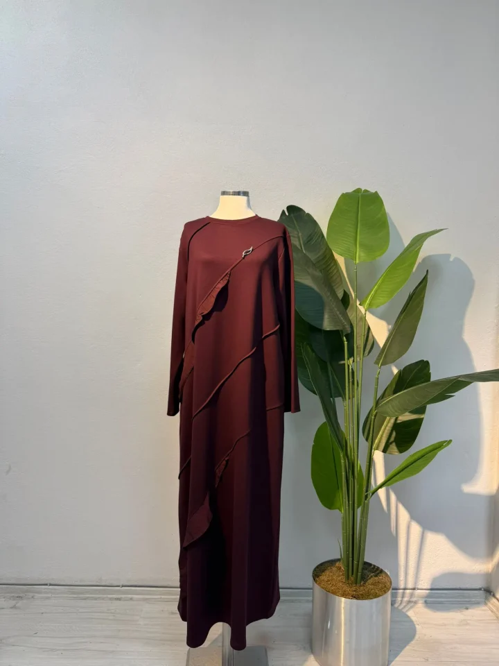 Fırfır Detay Elbise Bordo - Entare Butik