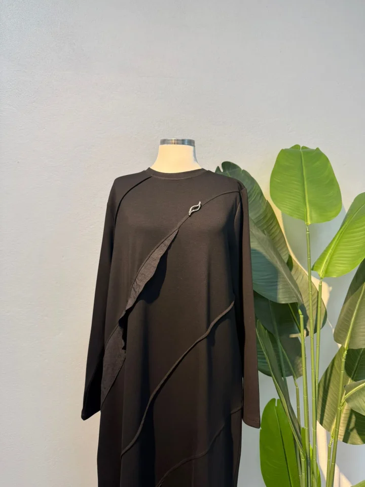 Fırfır Detay Elbise Siyah - Entare Butik