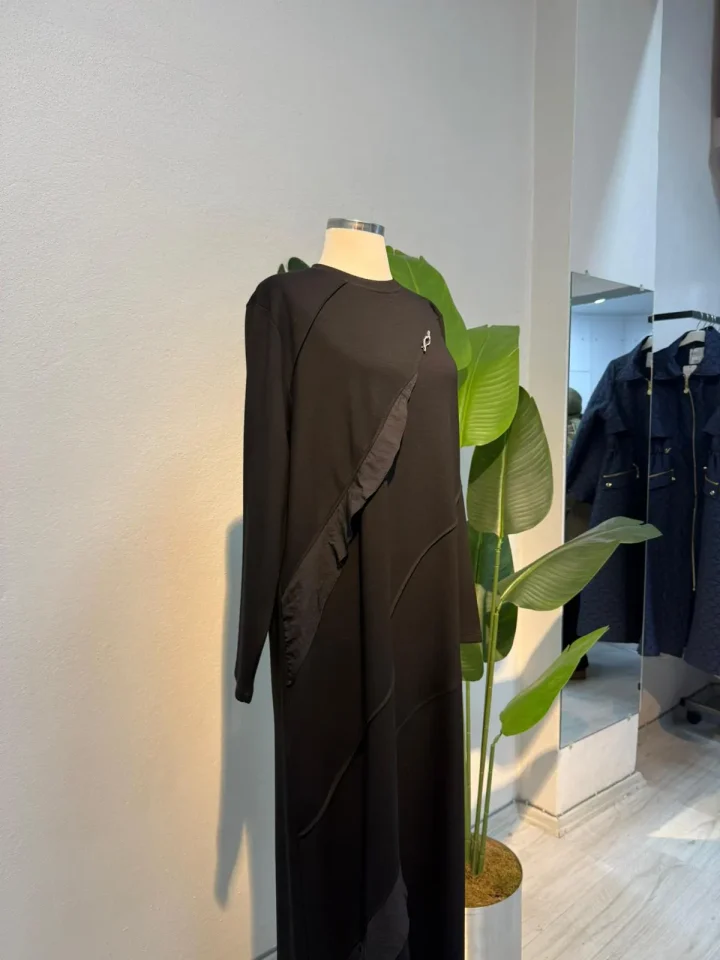 Fırfır Detay Elbise Siyah - Entare Butik