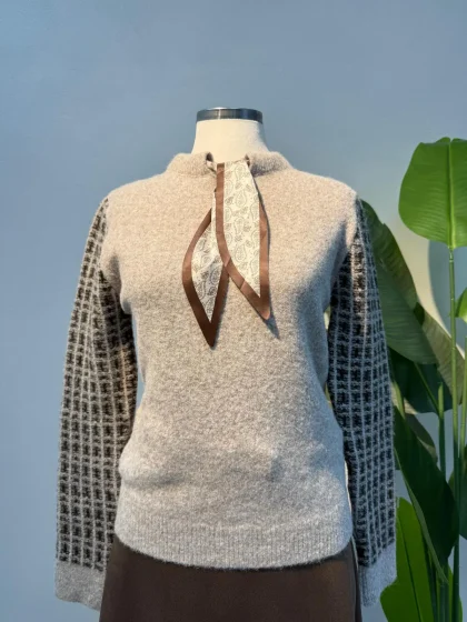 Fular Detay Yumoş Kazak Gri - Entare Butik