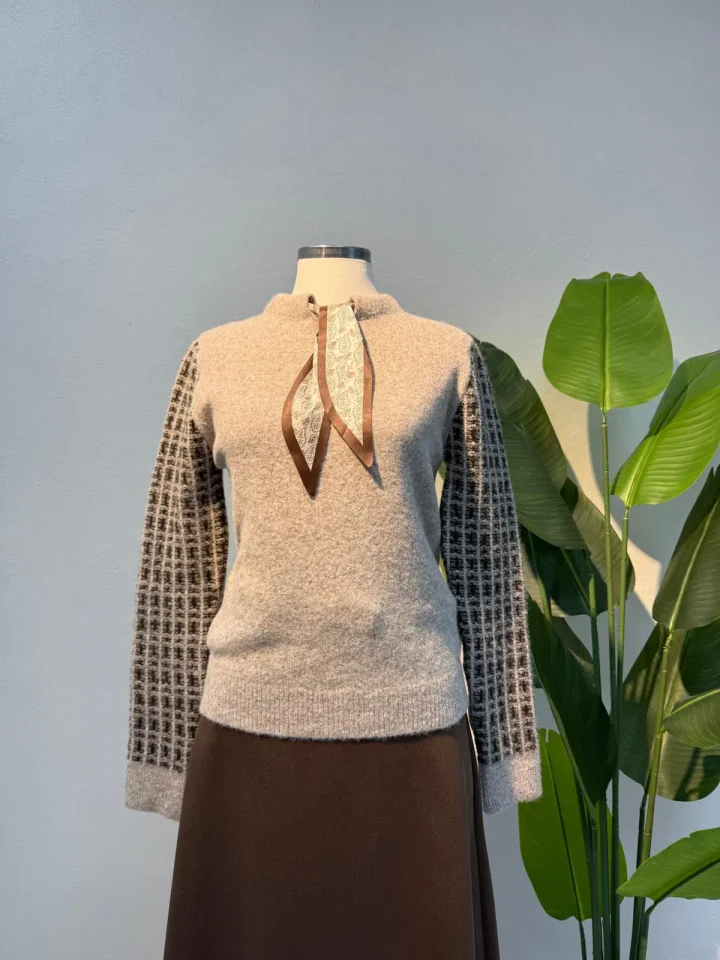 Fular Detay Yumoş Kazak Gri - Entare Butik