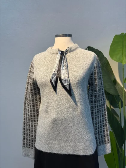 Fular Detay Yumoş Kazak Gri - Entare Butik