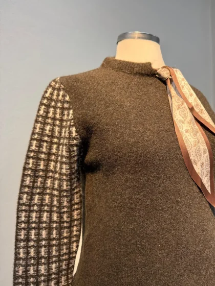 Fular Detay Yumoş Kazak Kahverengi - Entare Butik